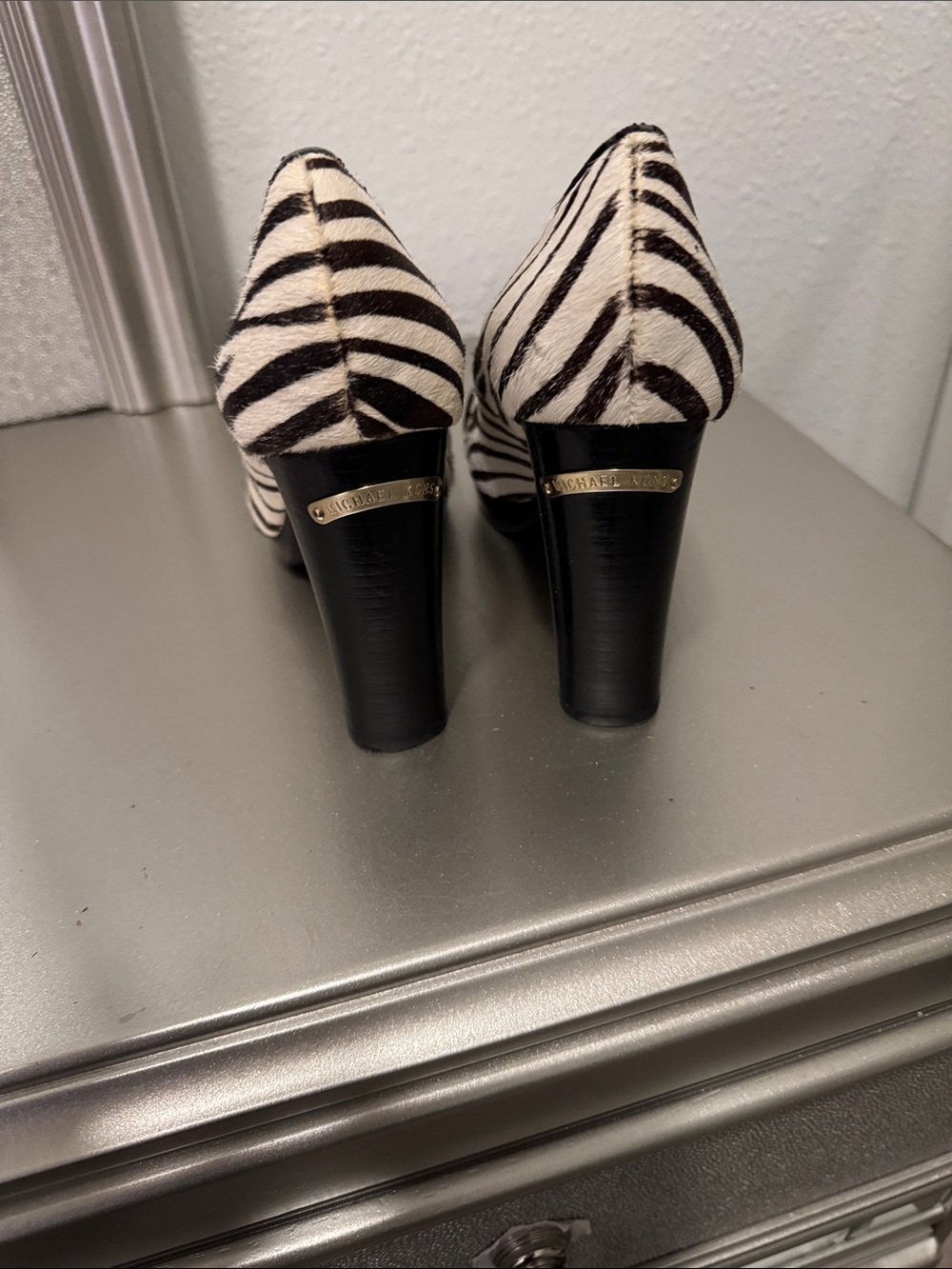 Michael Kors Zebra-Print Pumps with Black Strap & Gold Buckles - Picture 3 of 6